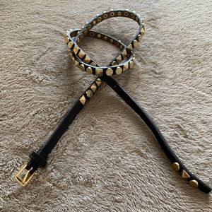 Black Leather Studded Skinny Belt